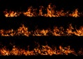 Horizontal fire line burning on black background. Fire border with heat. Dynamic flame line. Fire abstract frame border. Fire hot Royalty Free Stock Photo