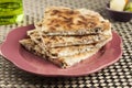 Flat traditional italian flat bread filled with chicken and cheese