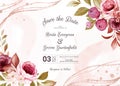 Horizontal floral wedding invitation template set with elegant burgundy and brown roses flowers and leaves decoration. Botanic Royalty Free Stock Photo