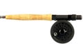 Horizontal Fly Rod Handle and Fly Reel on White Royalty Free Stock Photo