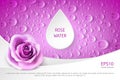Horizontal flyer with realistic rose and drops