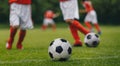 Horizontal Football Background Close-up. Football/Soccer Running with the Ball Royalty Free Stock Photo