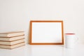 Horizontal frame mock-up with empty space for branding, picture, photo or text. Minimalistic interior template Royalty Free Stock Photo