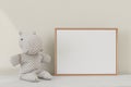 Horizontal frame, table decor. Child room. Frame mockup.