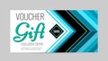 Horizontal gift voucher blue lines on white background. Bright abstract design with arrows. Royalty Free Stock Photo