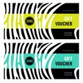 Horizontal gift voucher white lines on black background. Bright lime and green abstract design. Royalty Free Stock Photo