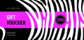 Horizontal gift voucher white stripes on black background. Bright pink abstract design. Royalty Free Stock Photo