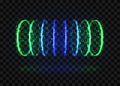 Horizontal green and blue tunnel of energy neon circles with light effects Royalty Free Stock Photo