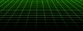 Horizontal green neon grid in perspective. Laser tile floor texture. Checkered plane pattern. Virtual reality wireframe Royalty Free Stock Photo
