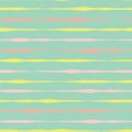 Horizontal hand drawn lines seamless vector background. Pink coral yellow lines on green.