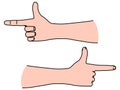 Horizontal hand with index finger directing the way forward