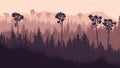 Horizontal illustration of coniferous twilight forest. Royalty Free Stock Photo