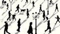 Horizontal illustration of crowd people silhouettes with shadows Royalty Free Stock Photo
