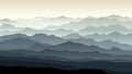 Horizontal illustration of morning misty mountain landscape.