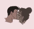 illustration. passionate kiss of husband and wife of African Americans. African American young couple in love kissing on valentine Royalty Free Stock Photo