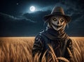 a sinister scarecrow in the night