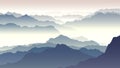 Horizontal illustration of twilight in mountains.