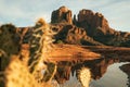 Horizontal image of cathedral rock in sedona Arizona usa secret slickrock with reflection of geological sandstone rock formations