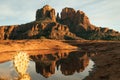 Horizontal image of cathedral rock in sedona Arizona usa secret slickrock with reflection of geological sandstone rock formations