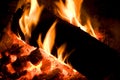 Horizontal Image of Fire Log Burning Intensively Royalty Free Stock Photo