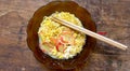 Top view indonesian food seblak noodle in a bowl