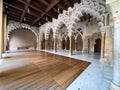 Horizontal image of interior with islamic arcs inside an Arabian medieval castle The Alhambra