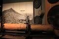 Horizontal image of Mill town industry, with saws and logs, State Museum, Albany, New York, 2016