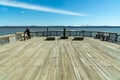 Nyack, NY / United States - March 14, 2020: Wide angle view of the Viewing Platform at Nyack`s Memorial Park on the Hudson River