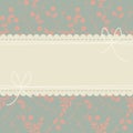 Horizontal lace frame with pink flowers and leaves on light blue Royalty Free Stock Photo