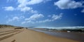 Horizontal landscape of the beach with tyre track