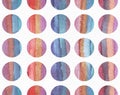 Horizontal large illustration with watercolor vertical stripes in seamless abstract background, based on circles texture. Vivid co