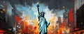 horizontal liberty statue painting concept, AI generated Royalty Free Stock Photo