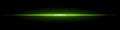 Horizontal light flare on a black background. Glowing green beam with soft gradient effect, futuristic energy, lens reflection,