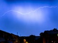 Horizontal lightning through the cloud during a night storm