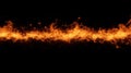 Horizontal line of fire on black background, intense energy and heat concept Royalty Free Stock Photo