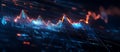Horizontal line graph with sharp peaks, tech theme, dark mode