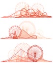 Horizontal lines of roller-coaster and Ferris Wheel. Royalty Free Stock Photo