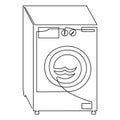 Horizontal loading washing machine illustration, continuous line drawing, isolated on white background