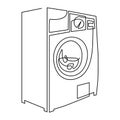 Horizontal loading washing machine illustration. Vector continuous line drawing, isolated on white background
