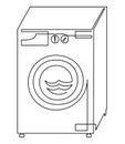 Horizontal loading washing machine illustration. Vector continuous line drawing, isolated on white background