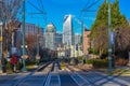 Lynx Blue Line Light Rail Commuter Line Going into Charlotte, NC Royalty Free Stock Photo