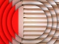 concentric circular patterns repeating design from grey shutters fixed to a red wall Royalty Free Stock Photo