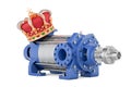 Horizontal multistage pump with golden crown, 3D rendering