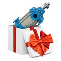 Horizontal multistage pump inside gift box, present concept. 3D rendering