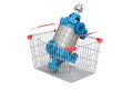 Horizontal multistage pump inside shopping basket, 3D rendering