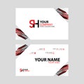 Horizontal name card with decorative accents on the edge and bonus SH logo in black and red.