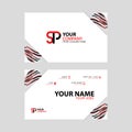 Horizontal name card with decorative accents on the edge and bonus SP logo in black and red.