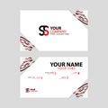 Horizontal name card with decorative accents on the edge and bonus SS logo in black and red.