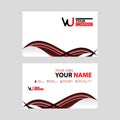 Horizontal name card with VU logo Letter and simple red black and triangular decoration on the edge.