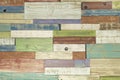 Horizontal painted multicolored wooden planks of wall in different colors. Surface texture, for background